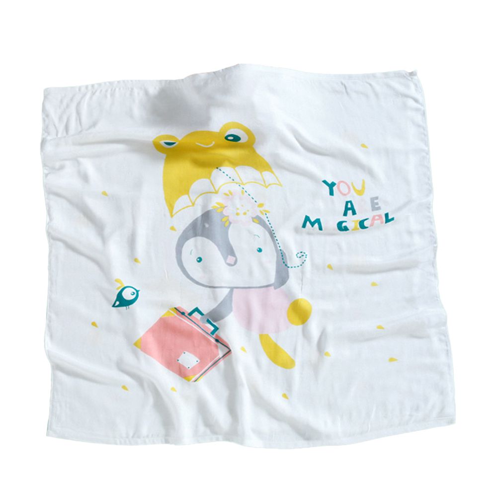 JoyNa - 竹纖維包巾 親膚透氣雙層紗布巾 嬰兒被子-旅行企鵝 (110*110cm)