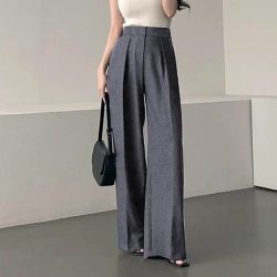 日本 GRL - 明星著用！中線皺摺修身寬褲-灰