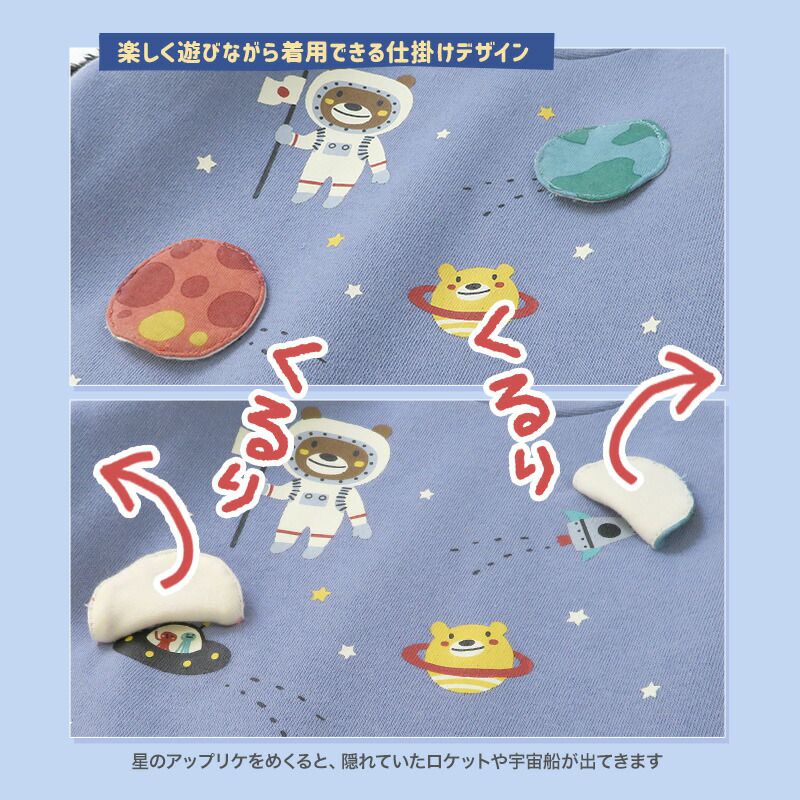 日本 ZOOLAND - 裏起毛印花長袖上衣-漫步宇宙-紫x黑