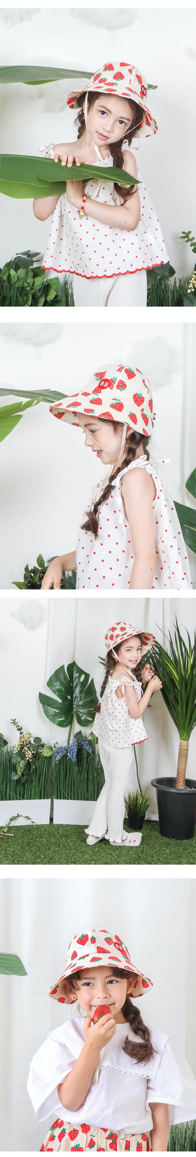 韓國 Babyblee - 正韓製愛心草莓印繫帶遮陽帽