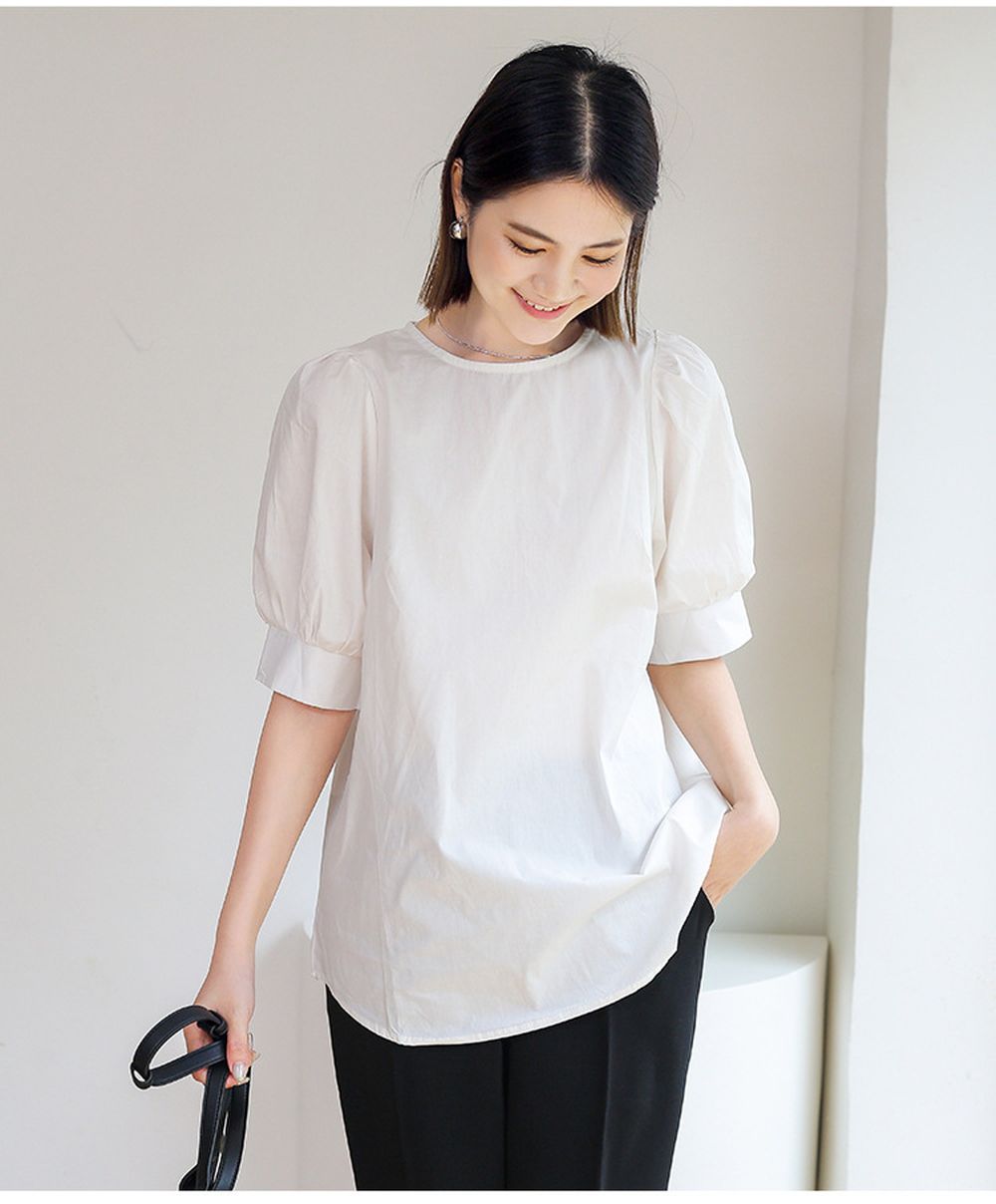 氣質百搭甜美燈籠袖上衣-白色 (F)
