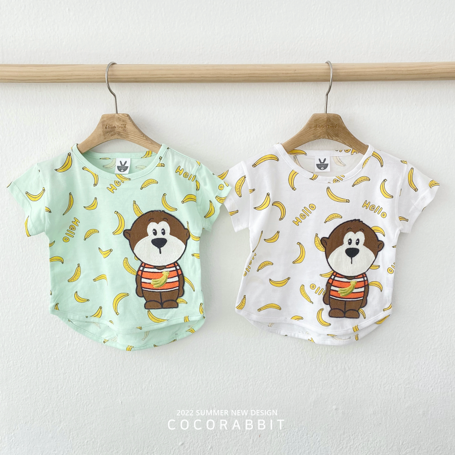 韓國 Coco rabbit - 立體香蕉猴子T-白
