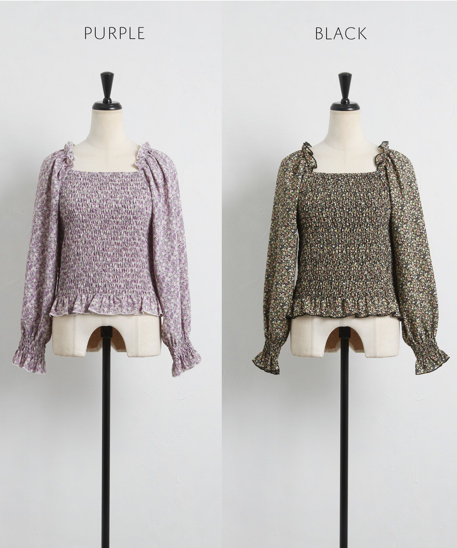 日本 tocco-closet - 歐風碎花方領雪紡上衣-知性黑