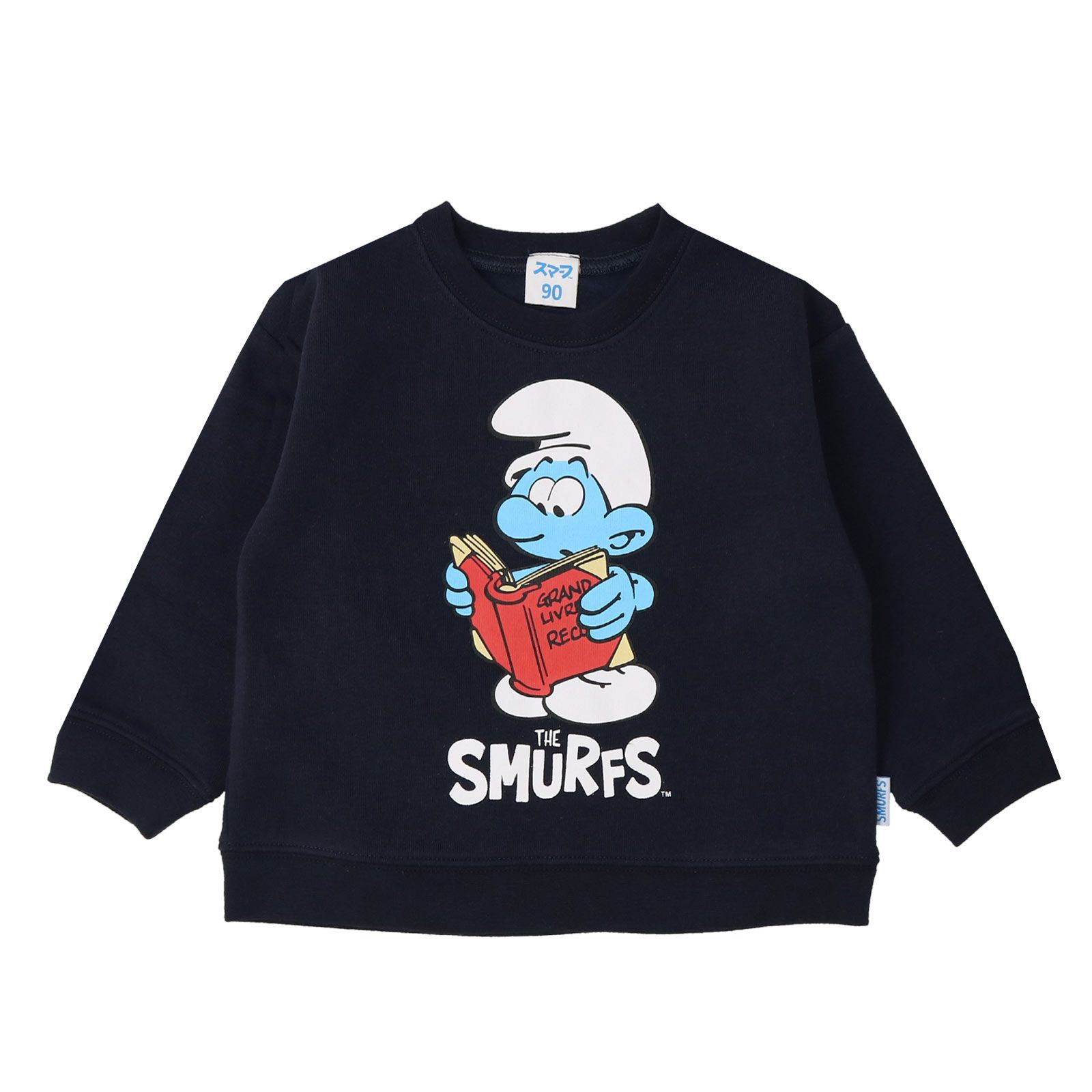 日本 ZOOLAND - 藍色小精靈聯名 保暖長袖上衣-讀書乖寶寶-海軍藍