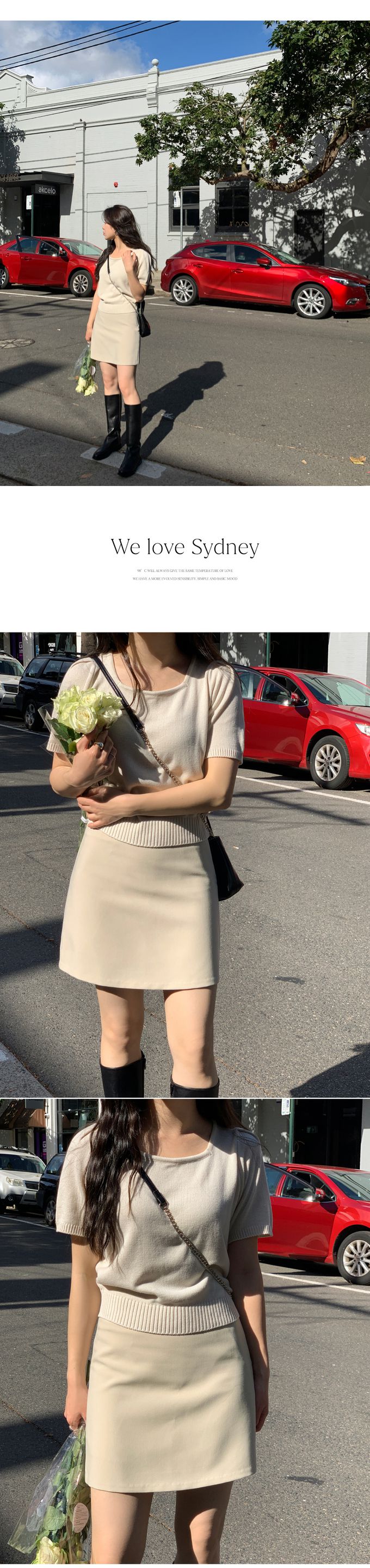 韓國 98doci - 氣質方領針織短袖上衣-奶白