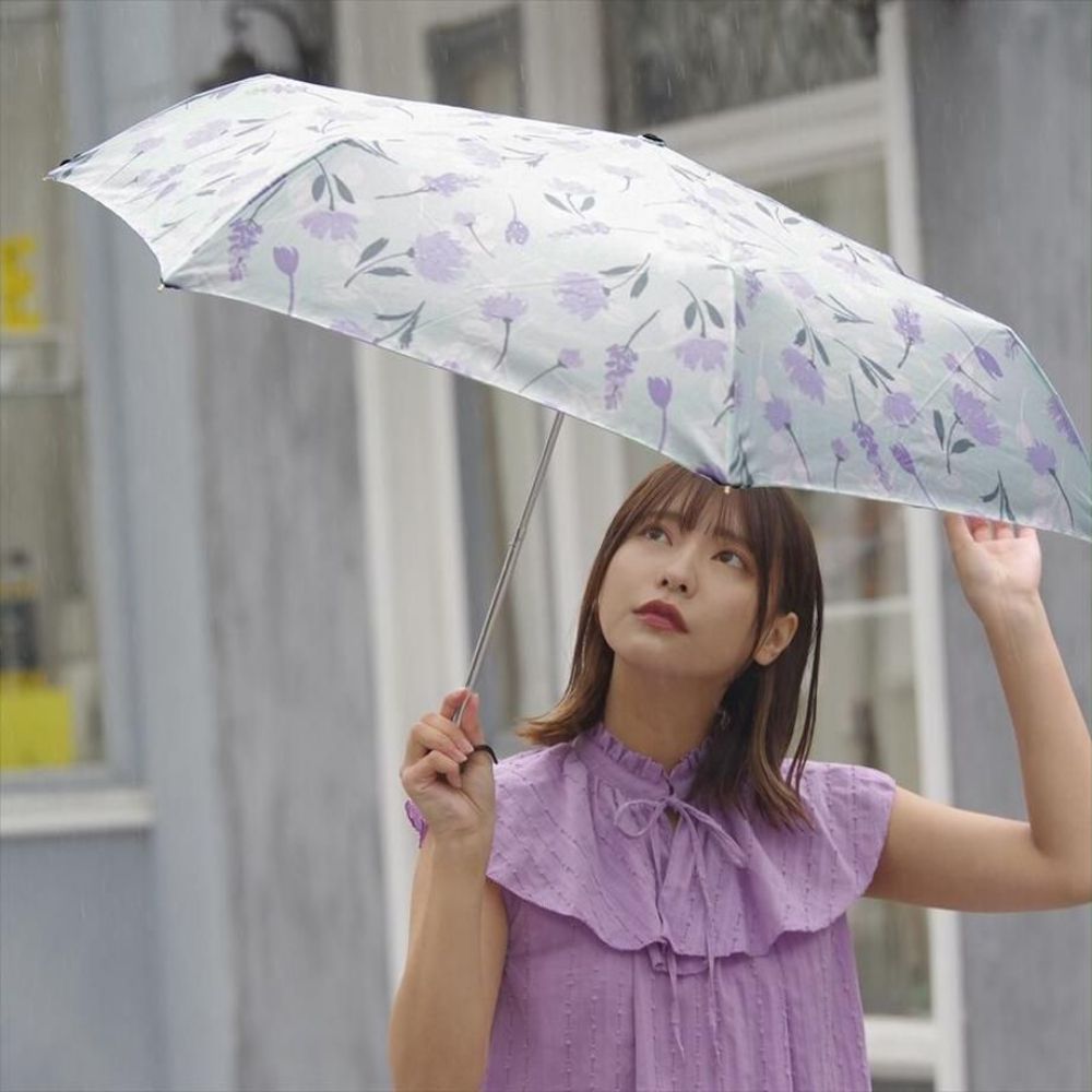 日本 nifty colors - 抗UV輕量 晴雨兩用折疊傘-法式花舞-薄荷綠 (直徑98cm/191g)