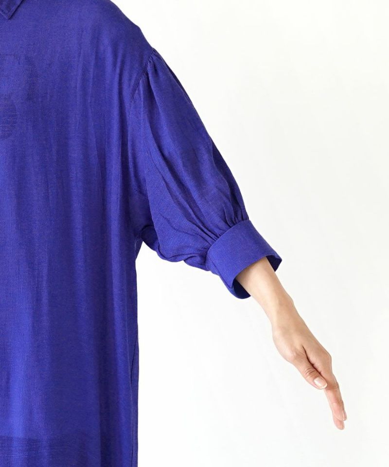 日本 zootie - 楊柳透膚澎澎袖長版襯衫/罩衫-深綠