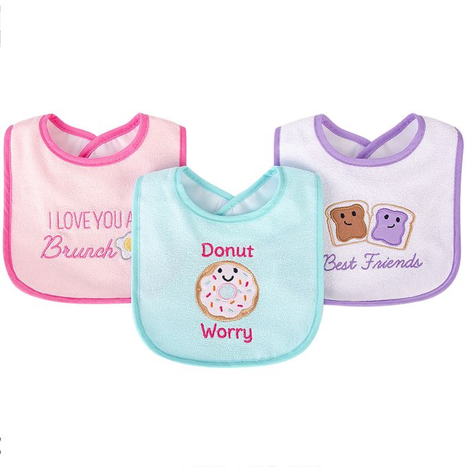 美國 Luvable Friends - 甜蜜寶貝嬰幼兒口水巾圍兜3入組(上層棉質吸水/底層防水)-甜甜圈