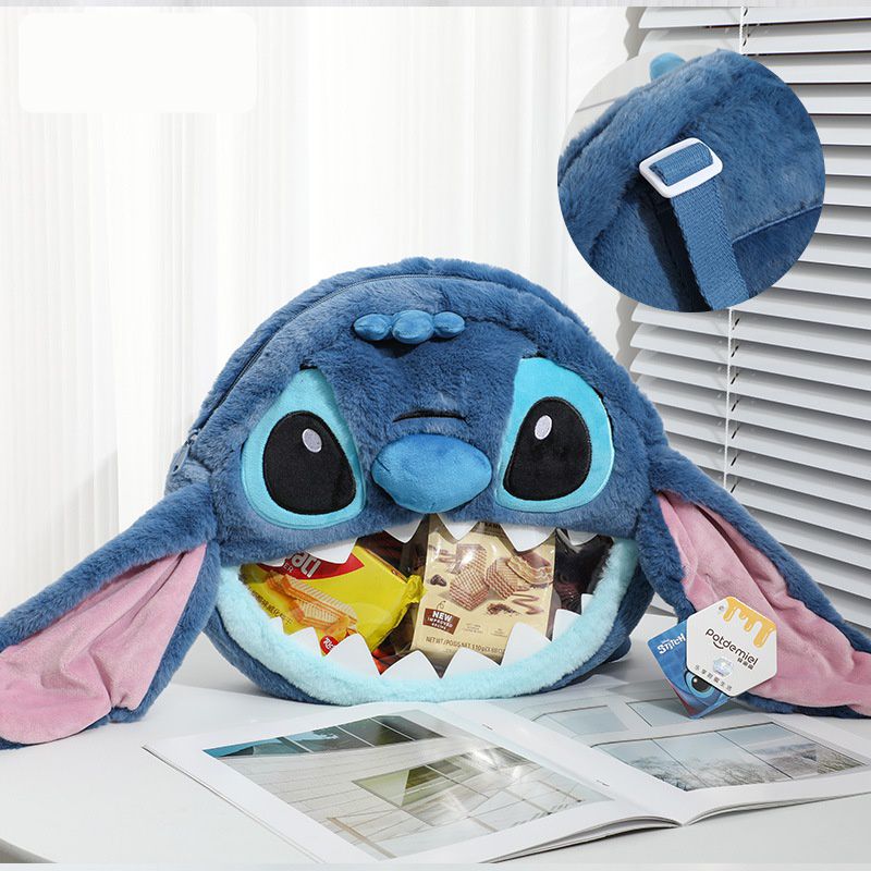 卡通毛茸茸造型後背包-卡通人物史迪奇-藍色 (30x7x32cm)