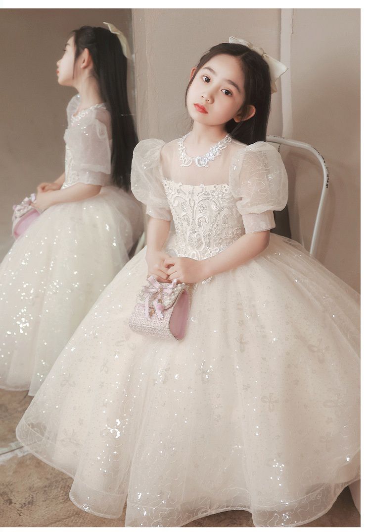 歌德風泡泡袖公主亮片網紗禮服-短裙款-香檳色