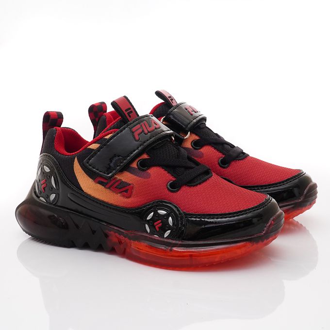 FILA - 賽車造型電燈運動鞋-7-J452X-002黑紅(中大童段)-運動鞋-黑紅
