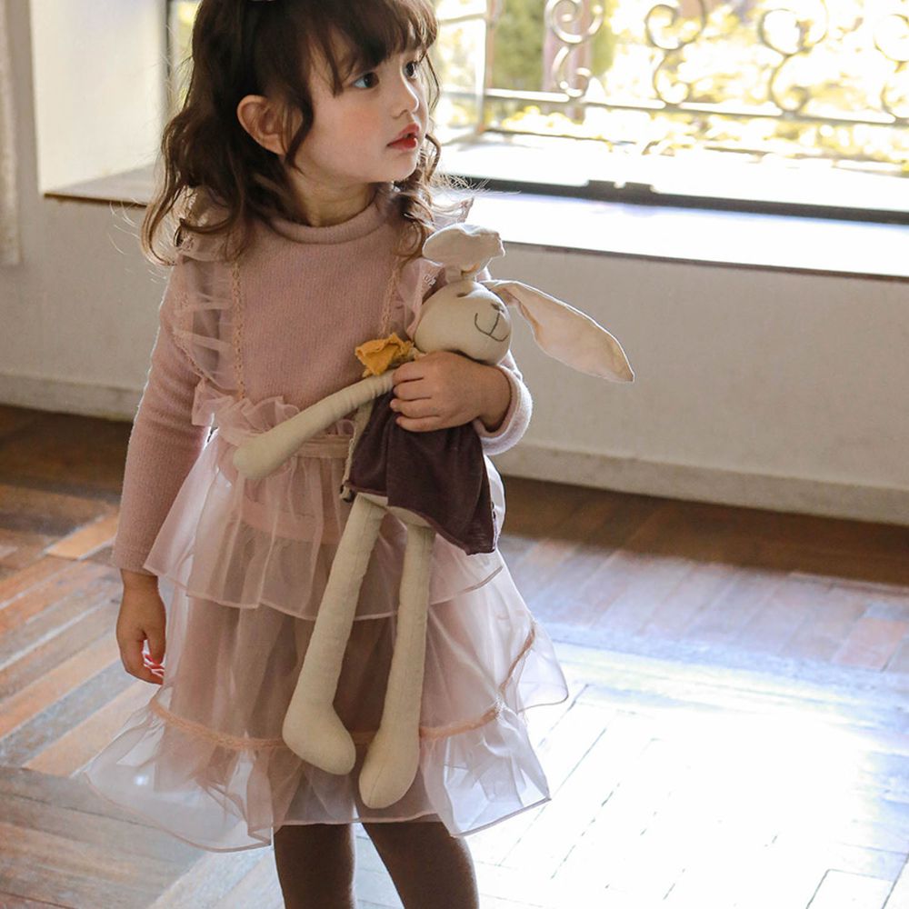 韓國 Puellaflo - (現省$50)假兩件透膚網紗背心上衣+網紗褲裙-暗粉紅