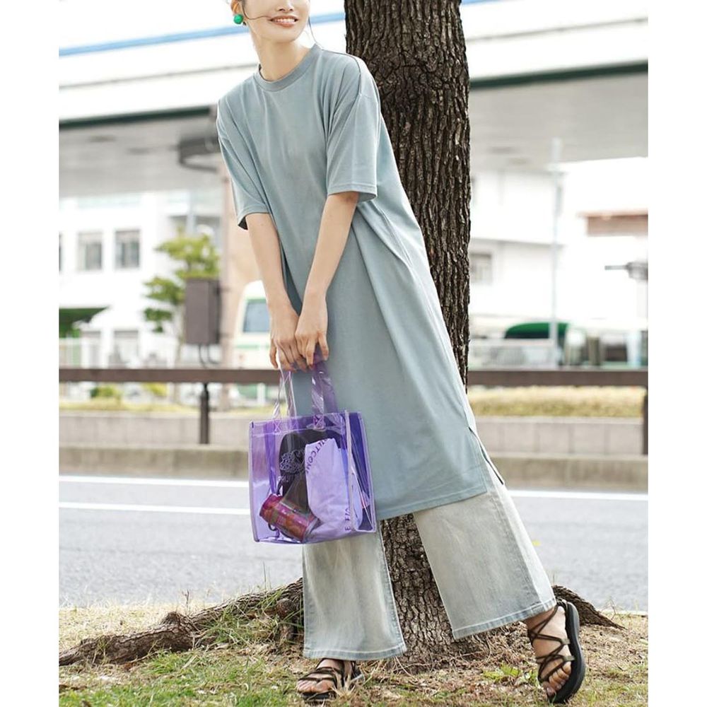 日本 zootie - Design+ 簡約透氣百搭短袖洋裝-水藍
