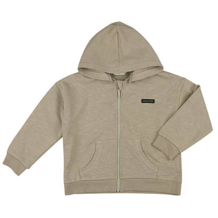 akachan honpo - 連帽外套 粗節紗-毛圈內裡-咖啡色