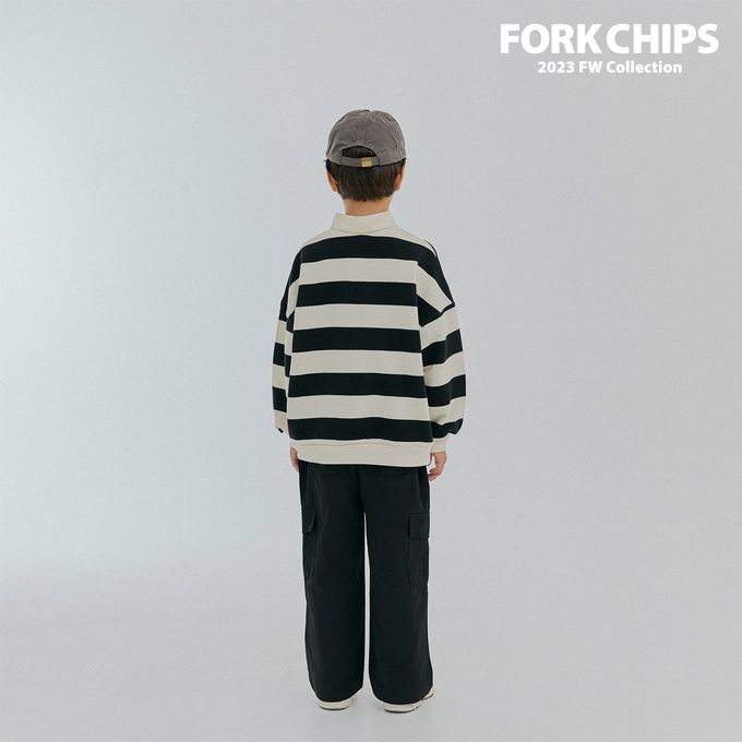 韓國 FORK CHIPS - 極簡翻領寬條紋寬鬆長袖上衣-象牙白X黑
