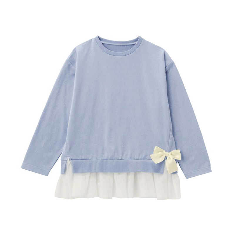 日本千趣會 - GITA 側邊蝴蝶結下擺薄紗長袖上衣-薰衣草紫