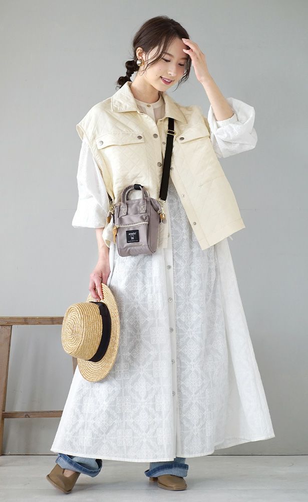 日本 zootie - 絎縫率性多口袋穿搭背心-米白