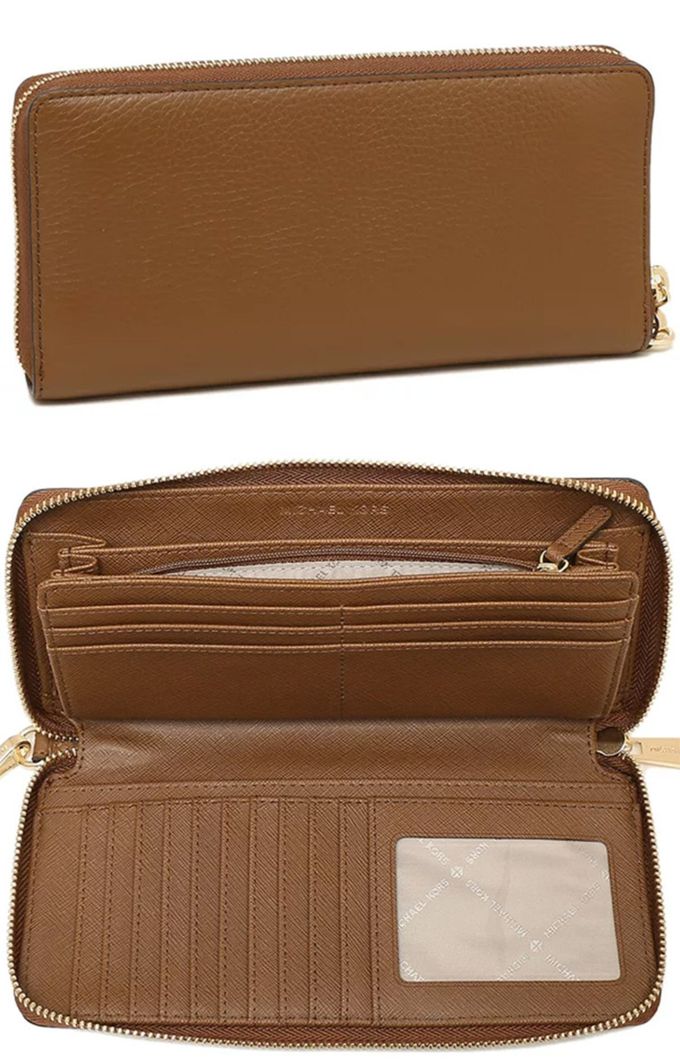 MICHAEL KORS - 鵝卵石紋皮革拉鍊長夾 (焦糖)