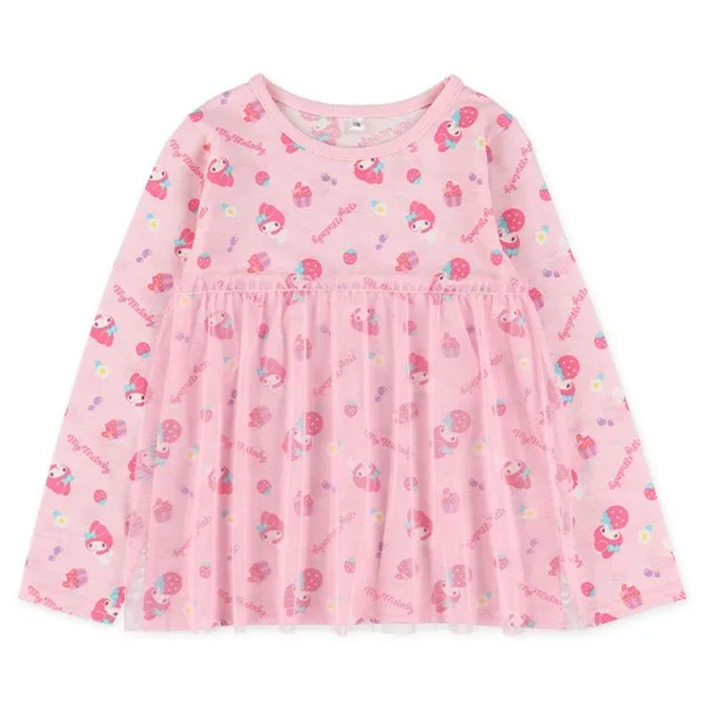 最愛角色滿版印花薄紗長袖上衣-粉紅