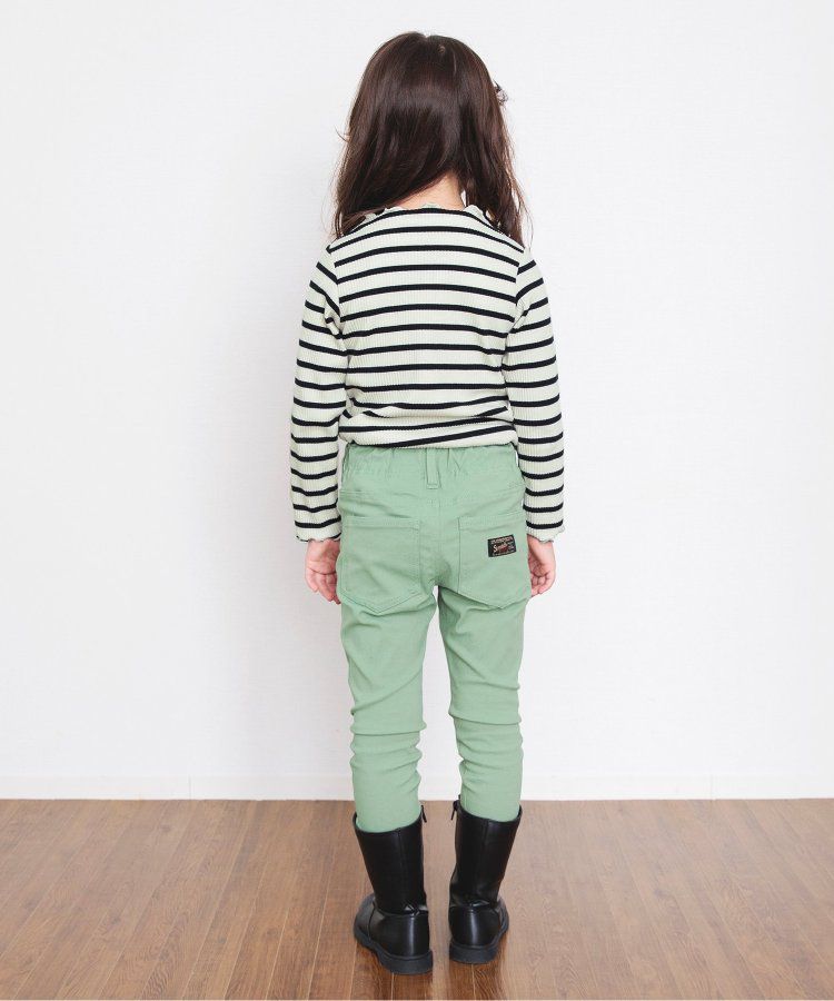 日本 BREEZE - 羅紋捲邊百搭薄長袖上衣-墨綠條紋