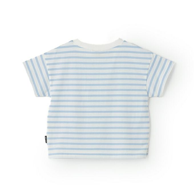 日本 petit main - [低價]接觸冷感 條紋短袖上衣-紫x白