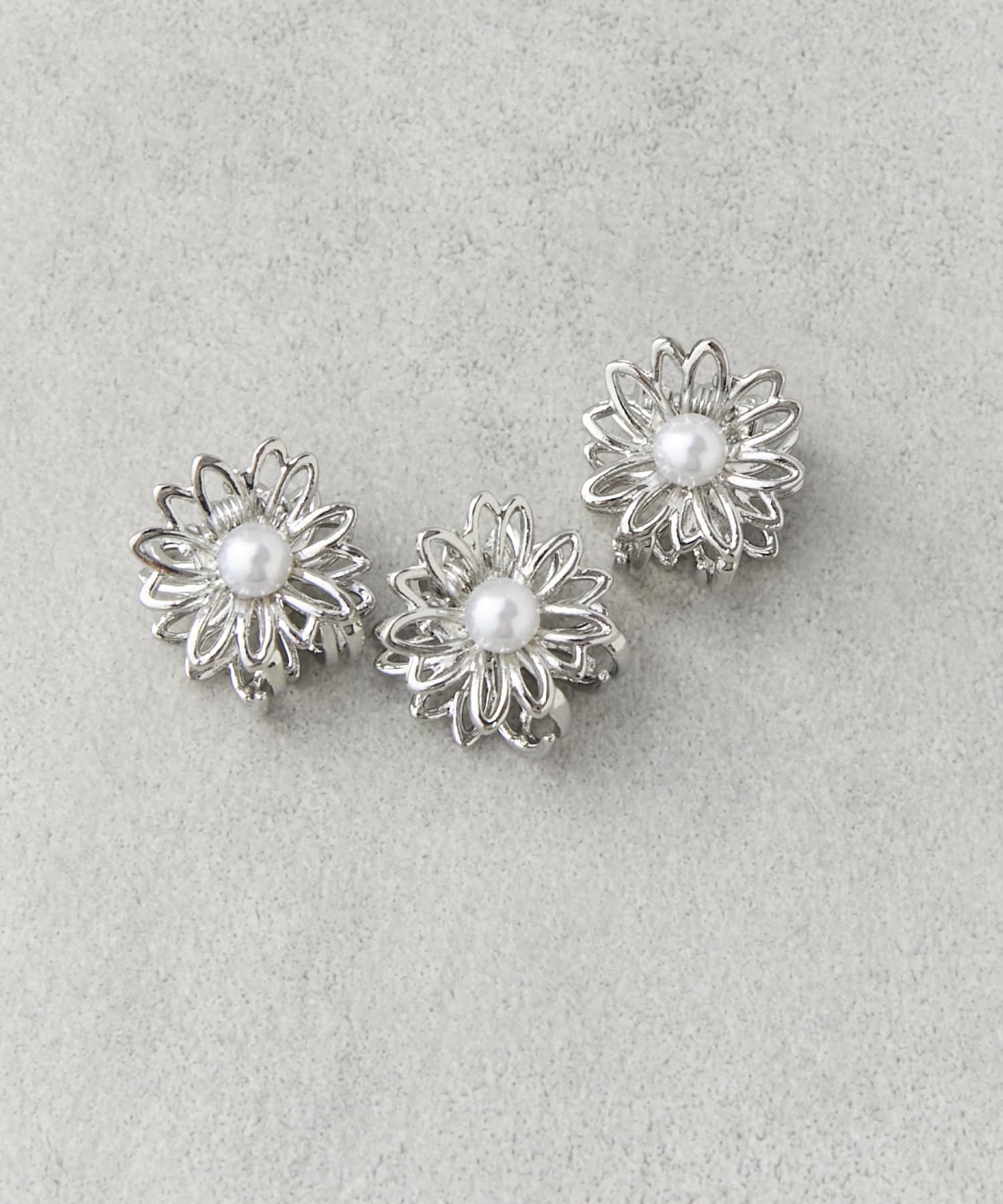 日本 Lattice - 珍珠小花金屬迷你髮夾3件組-金