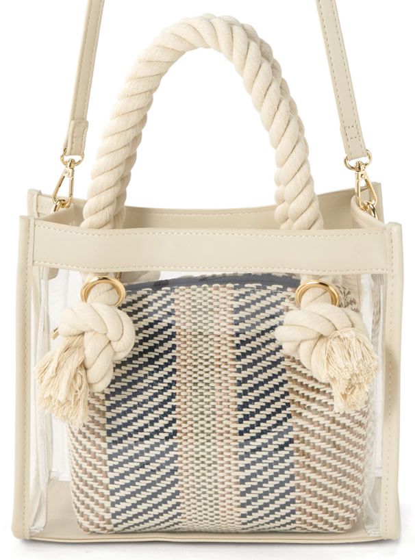 日本 GRL - 編織麻繩造型透明手提袋X編織收納包兩件組-黑