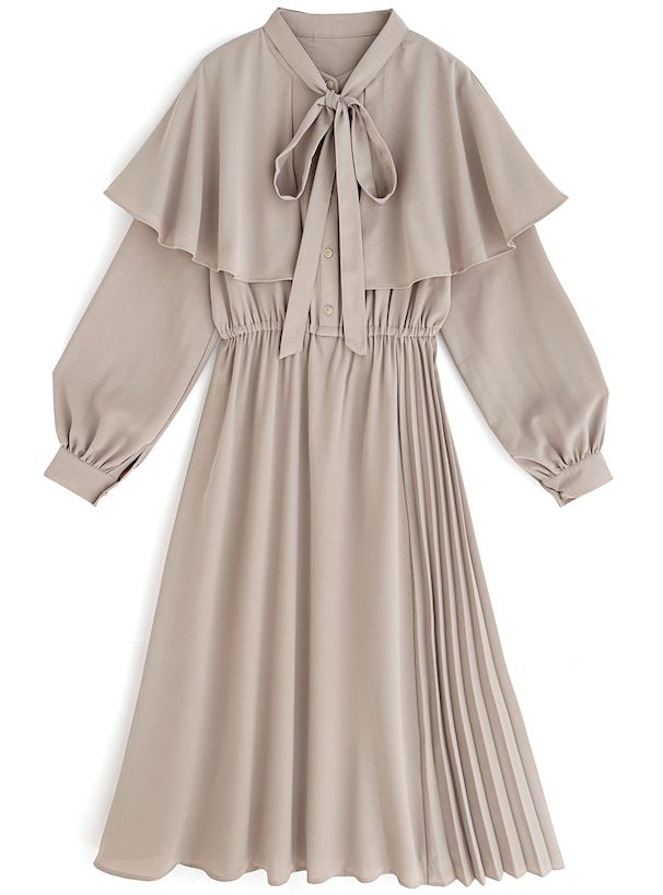 日本 GRL - 法式復古斗篷領收腰長袖洋裝-海軍藍