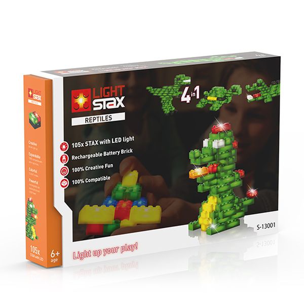 美國 Light Stax - Reptiles亮亮積木-小顆粒系列-鱷魚4合1-105顆