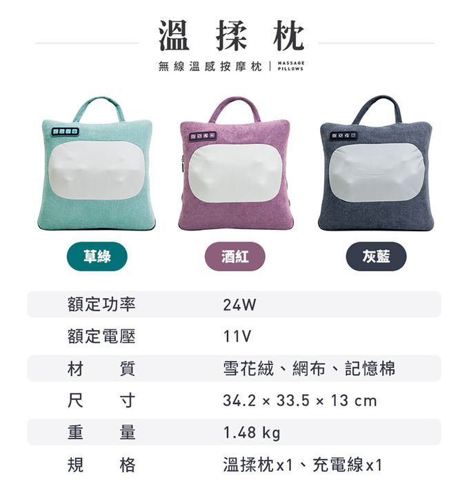 3ZeBra - 溫揉枕｜無線溫感按摩枕-灰藍色