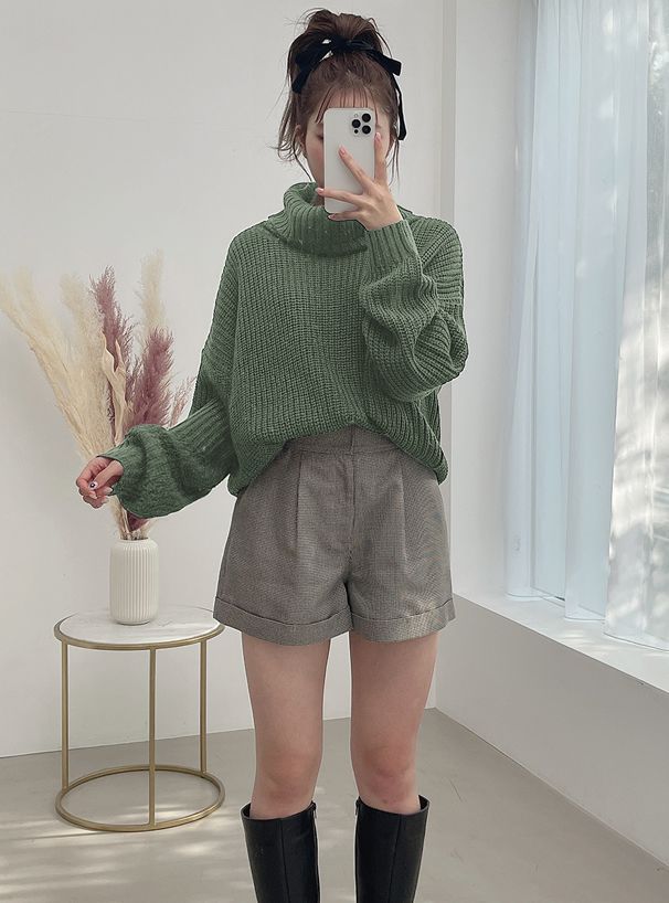 日本 GRL - 超寬鬆高領針織毛衣-深灰