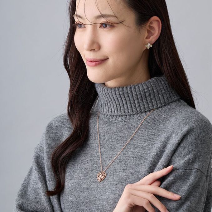 日本 Melody Accessory - 日本製 古典鏤空心形寶石長項鍊-銀