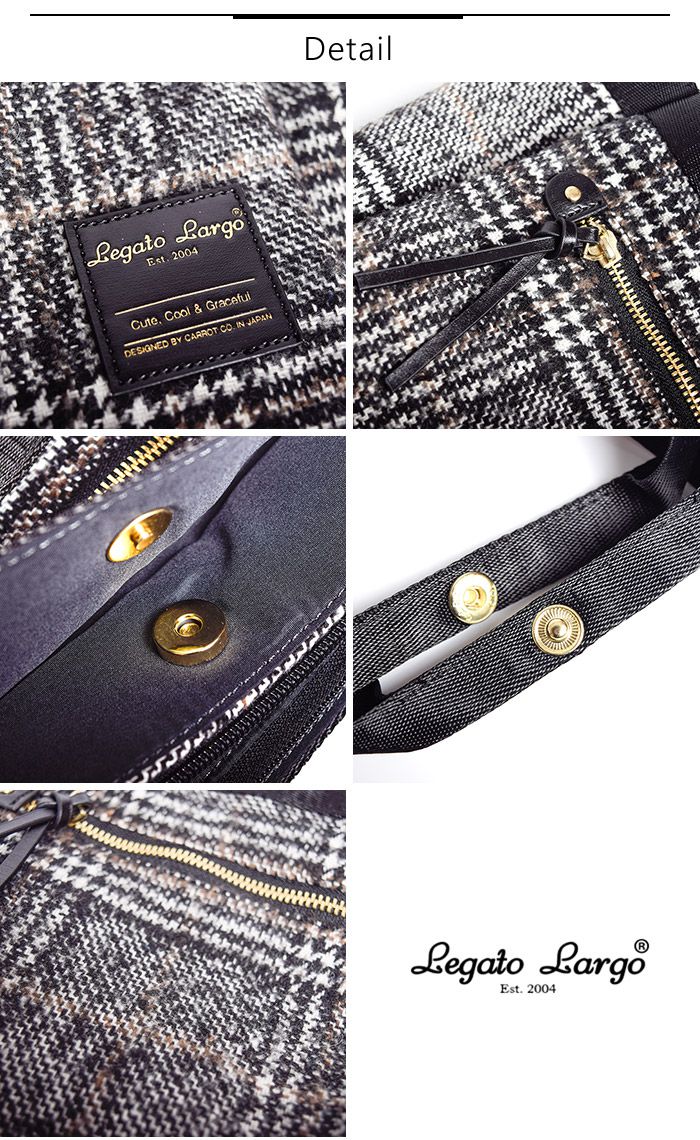 日本 Legato Largo - 千鳥格紋兩用托特包 10POCKET-BR咖啡 (35x22x17cm)