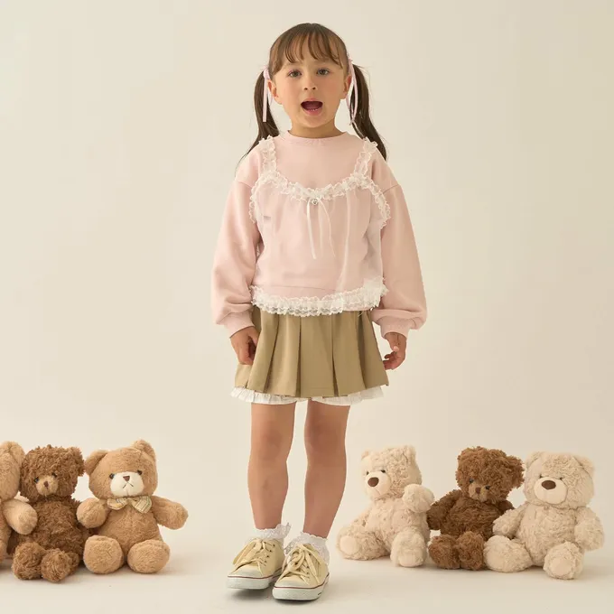 日本 Lycee mine - 夢幻蕾絲吊帶縮口長袖上衣-黃