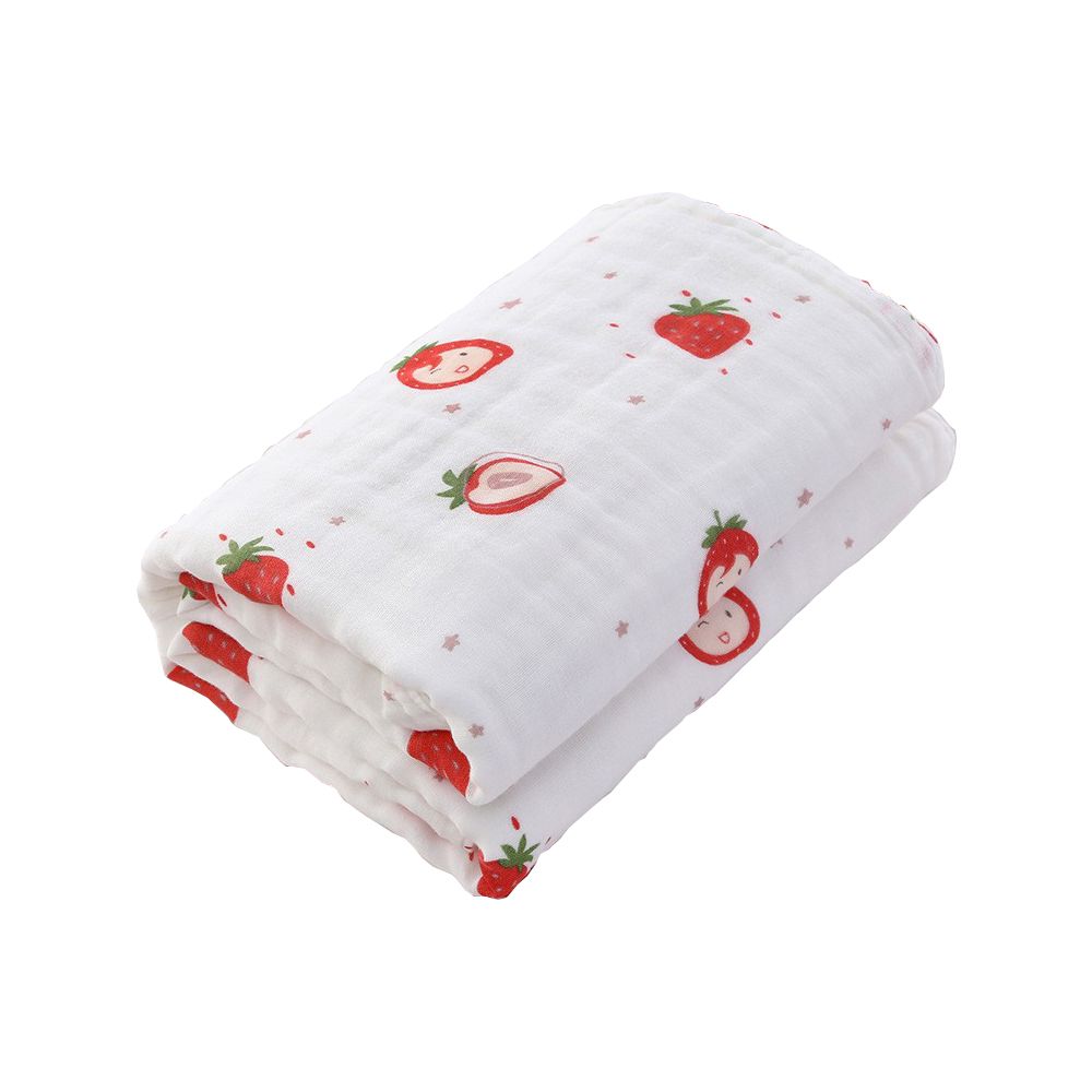 澎澎紗六層紗布抱被蓋毯 嬰兒多功能紗布浴巾 包巾-草莓 (105*105cm)