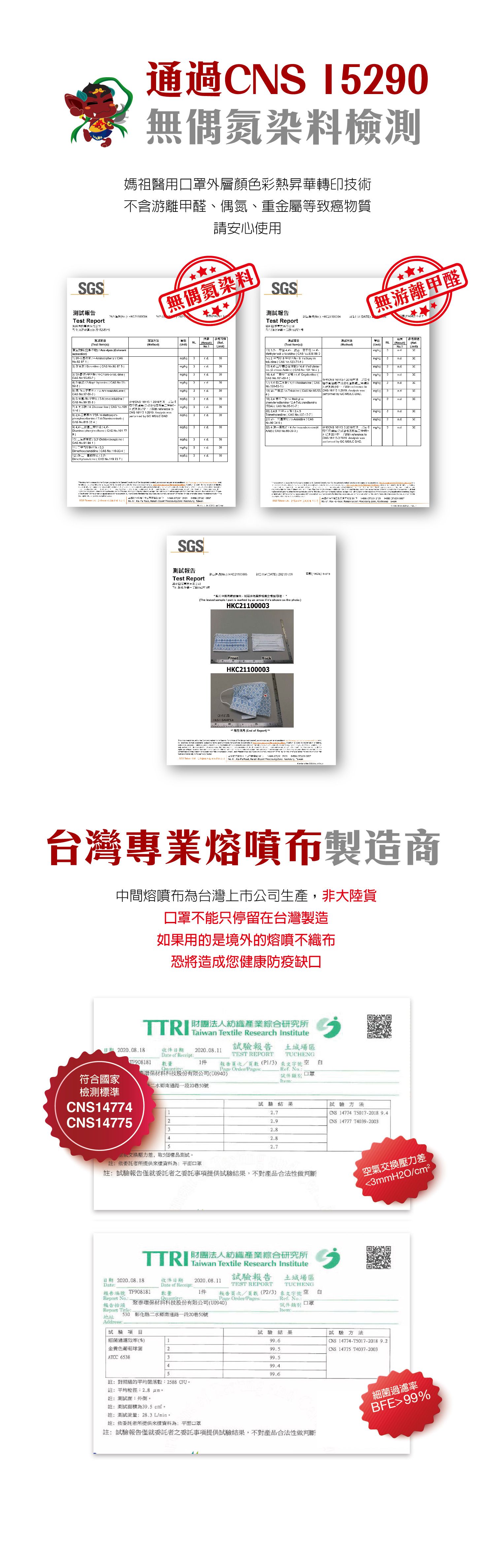 鹿港天后宮授權 - 祈福限量版平面醫療口罩-成人平面-平安久久-5片/袋