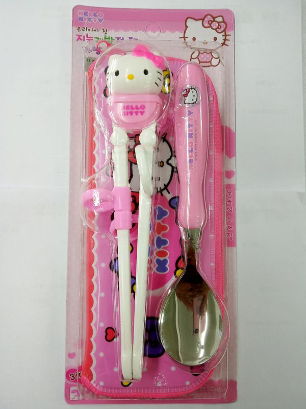 韓國 Raon - 學習筷＋湯匙組-Hello Kitty-附收納袋
