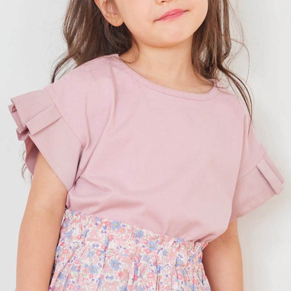 背後優雅摺邊袖上衣-粉紅