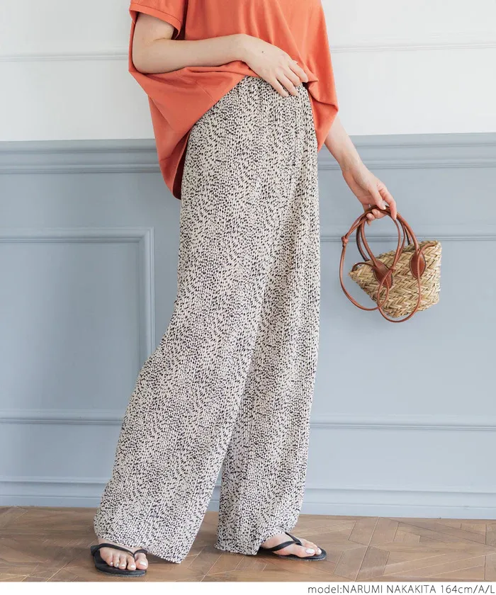 日本 COCA - 透氣印花修身寬褲-豹紋