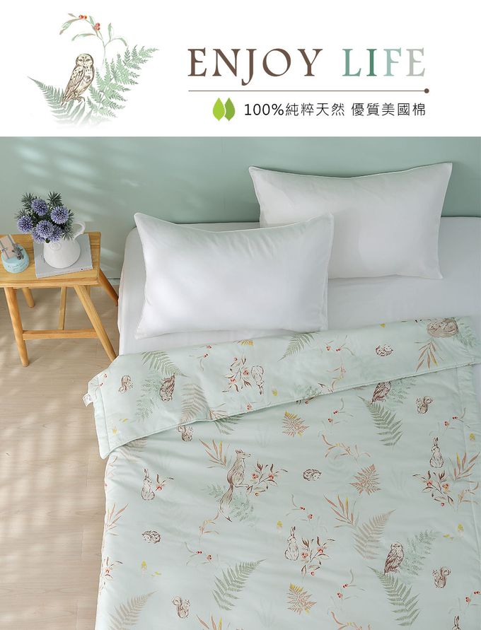 鴻宇 HongYew - 300織美國棉 涼被 四季被-綠 (5x6.5尺)