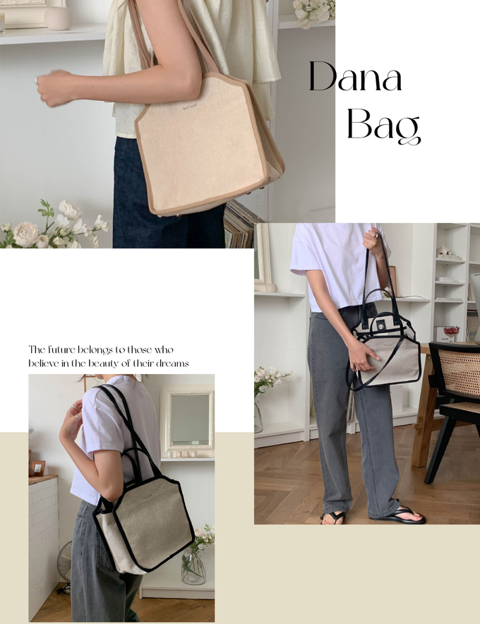 韓國 THEALLY - (附小袋)質挺帆布方包手提/肩背包-焦糖咖 (中)