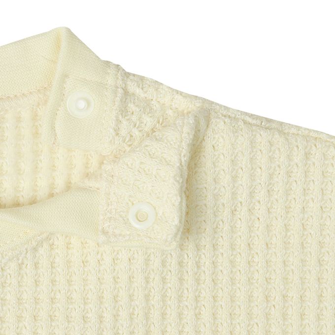 akachan honpo - 長袖裏起毛華夫格T恤-撞色袖-象牙白色