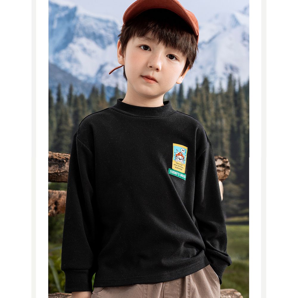 卡通汪汪隊磨毛半高領長袖上衣-卡通人物毛毛-黑色