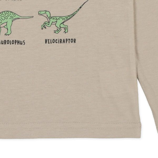 日本西松屋 - 圓領印花薄長袖上衣-恐龍圖鑑-沙棕