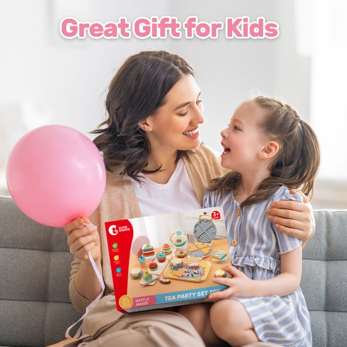 CuteStone - 兒童仿真鬆餅機與小蛋糕切切樂套裝玩具23件組(福利品盒損出清)