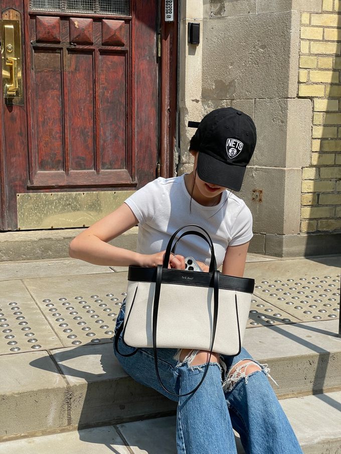 韓國 THEALLY - 經典帆布包手提/肩背包-黑