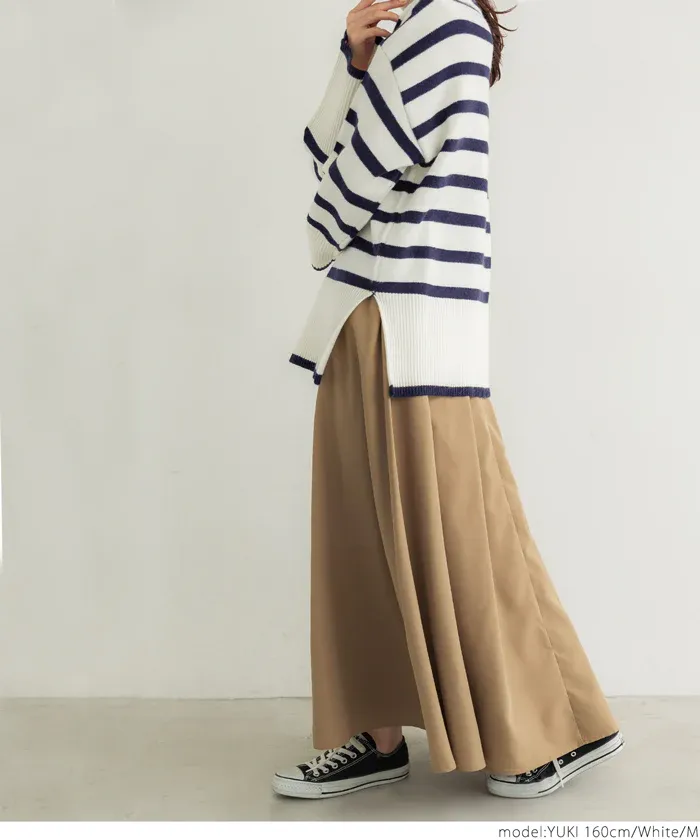 日本 COCA - 時尚條紋針織高領毛衣-白x黑