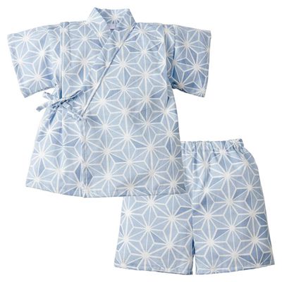 akachan honpo - 兩件式甚平-麻葉-淺藍色-日本製