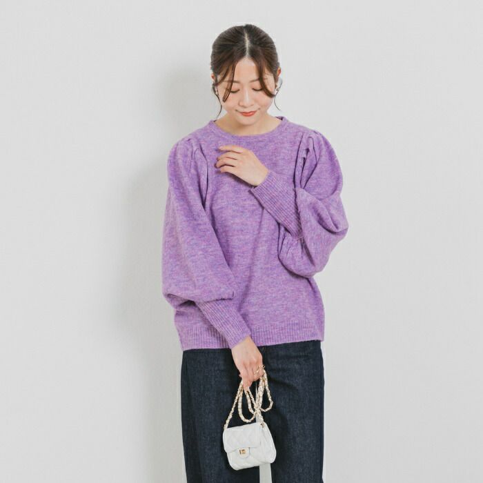 日本 ihuu - 浪漫氣球袖可機洗針織上衣-卡其