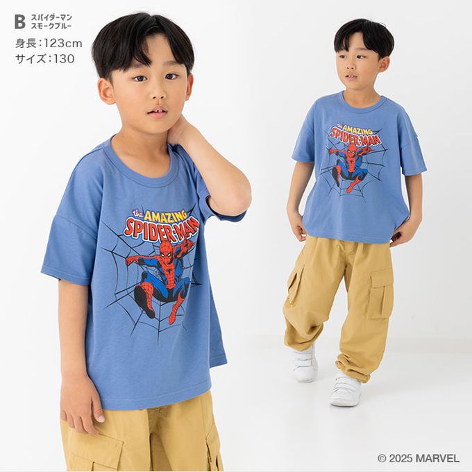 日本 Chil2 - 聯名款  100%棉印花短袖上衣-超級英雄蜘蛛人-煙燻藍